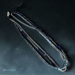 💖 Nakamol Blue Crystal And Leather Multi Strand Necklace